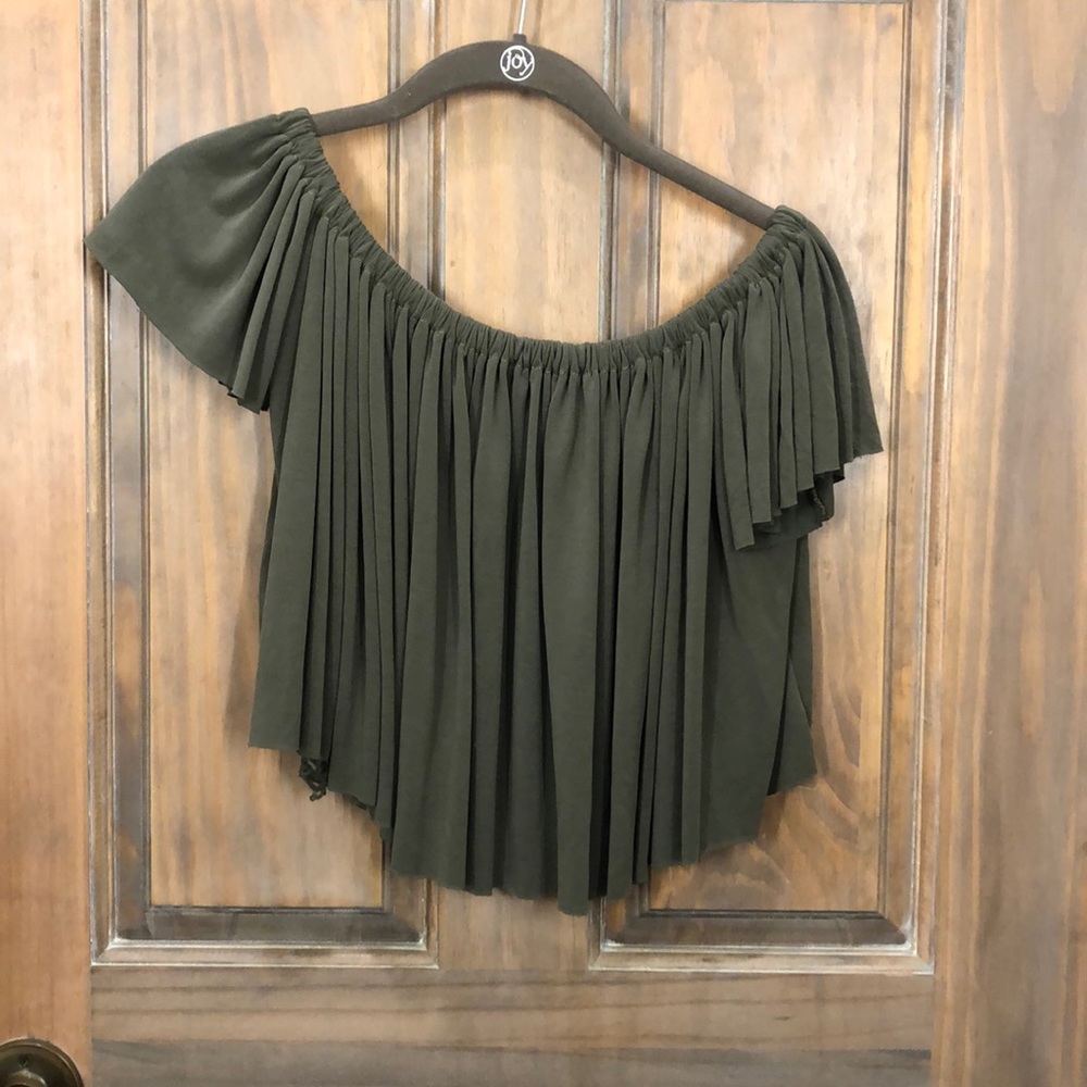 Off the shoulder army green top!